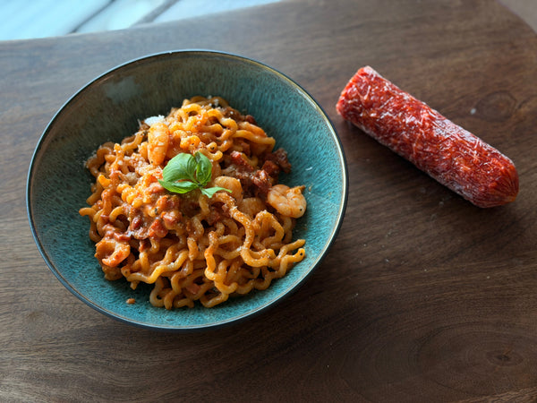 Cajun Pasta med Scampi og Chorizo